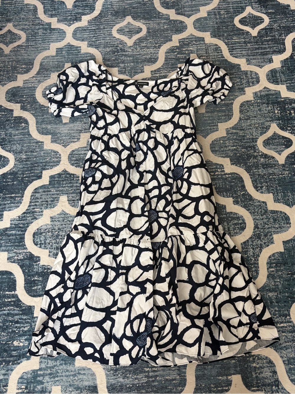 INC International Concepts Navy and White Floral Puff Sleeve Maxi Dress